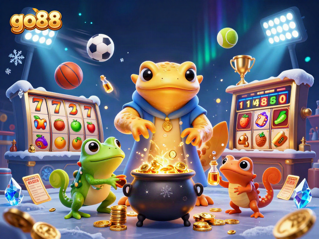 Win big at go88 with thrilling slots and dynamic gaming experience in a magical illustration.