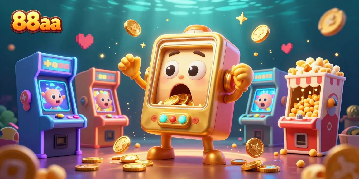 88aa slot machine hits a jackpot, coins pouring out and surrounded by gaming elements.