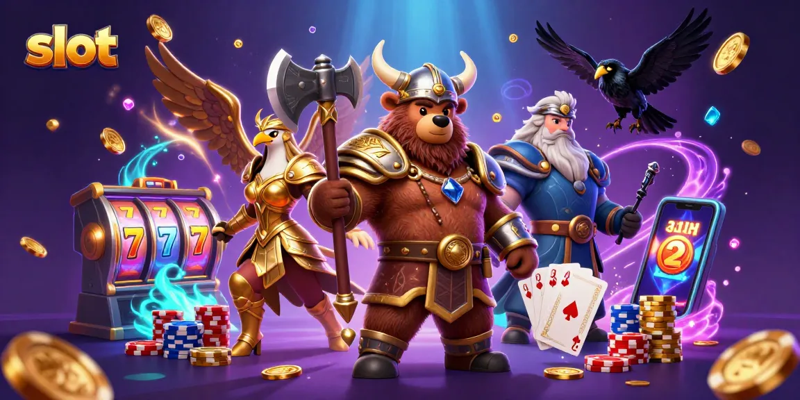 Experience thrilling slot action with a Viking berserker and Valkyrie surrounded by gems and golden coins.