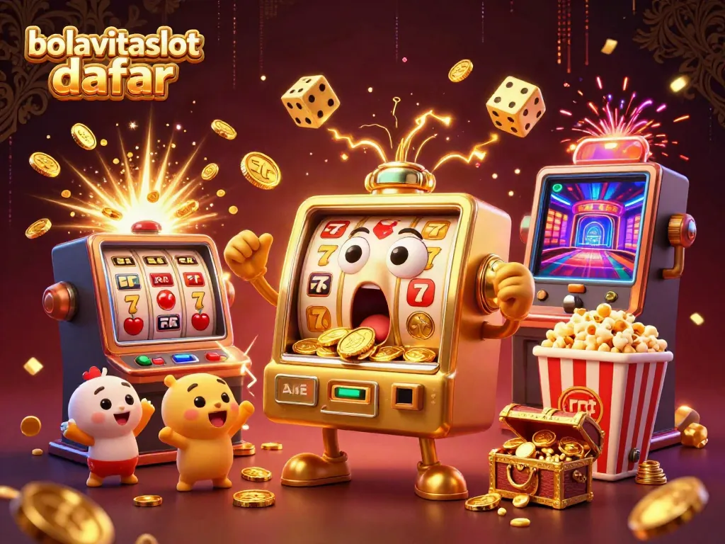 Experience the excitement of bolavitaslot daftar as a golden slot machine hits a jackpot, surrounded by cheering baby slot machines.
