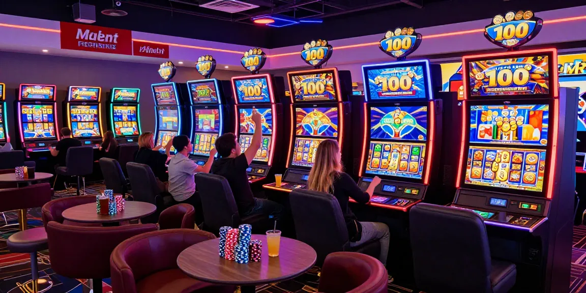 Dynamic gaming scene with players enjoying slot bonus new member 100 in an exciting online casino atmosphere.