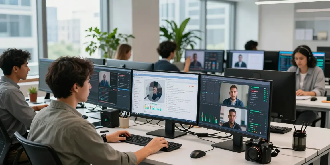 Team evaluating flagged content using an advanced ai detector in a modern tech workspace