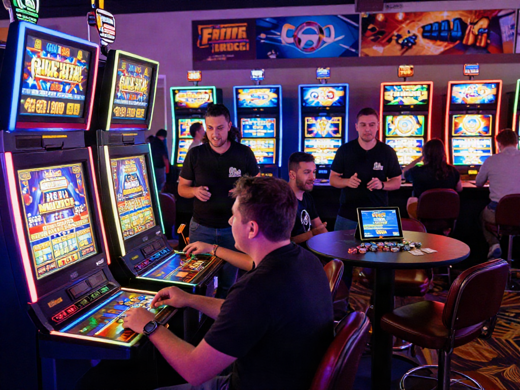 Slot bonus new member 100 promotions displayed at a lively casino with vibrant lighting and excited players.